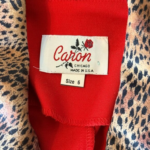 Vintage Caron Chicago Red Long Coat Size 6 Leopard Print Collar Made in USA - Picture 2 of 7